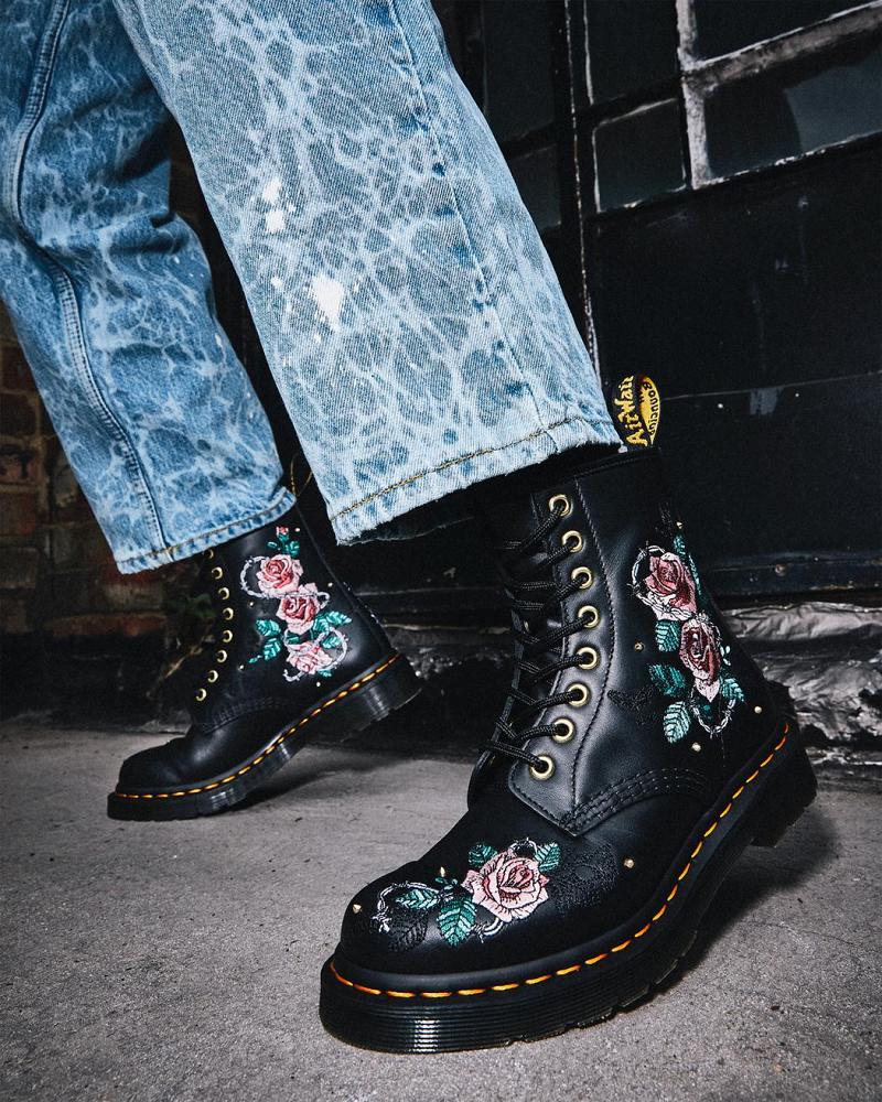 Dr Martens 1460 Vonda Floral Leren Veterlaarzen Dames Zwart | NL 564XYU